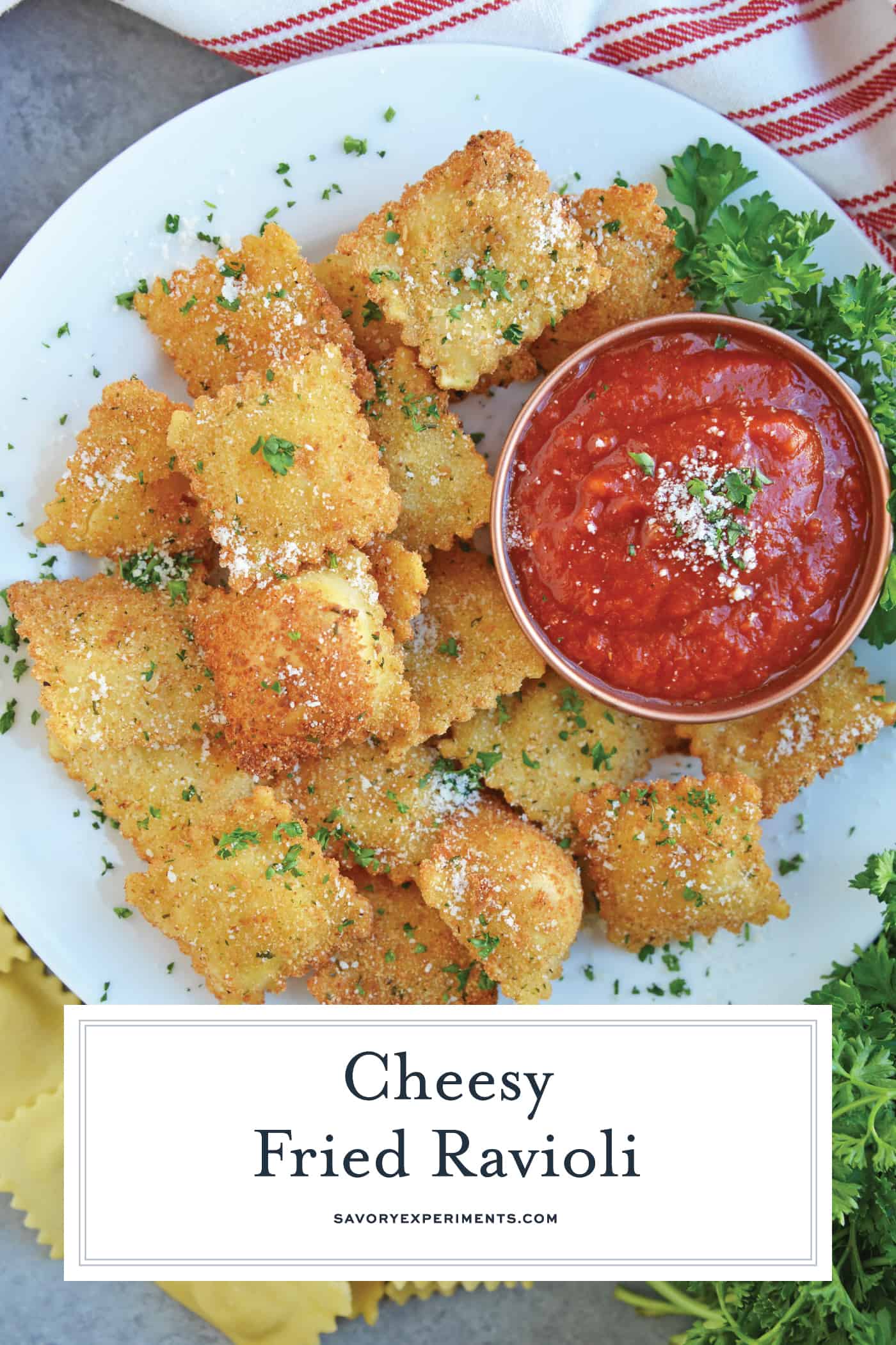 Overhead of toasted ravioli