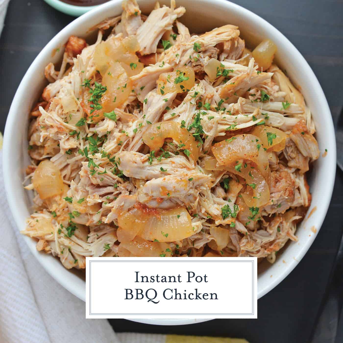 bowl of instant pot pulled chicken 