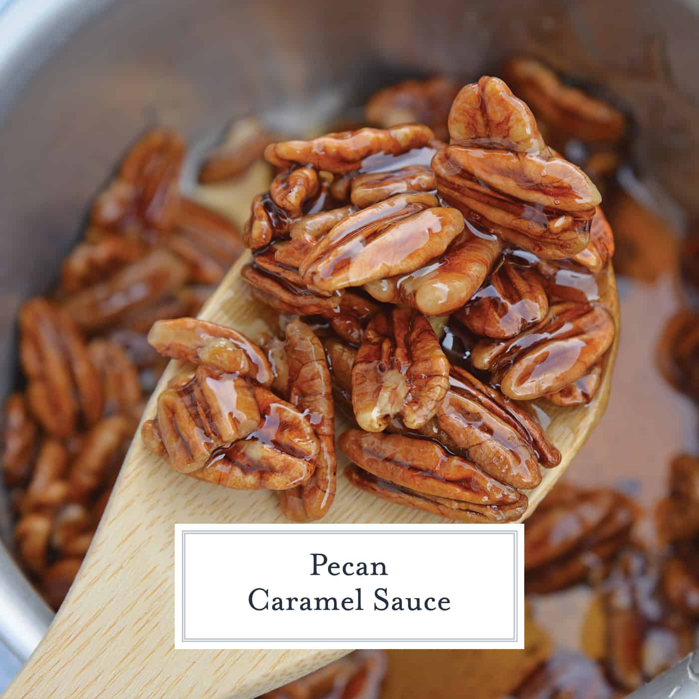 Praline Sauce on wooden spoon