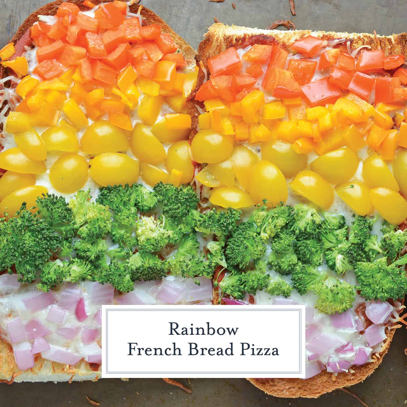 Close up of Rainbow French Bread Pizza