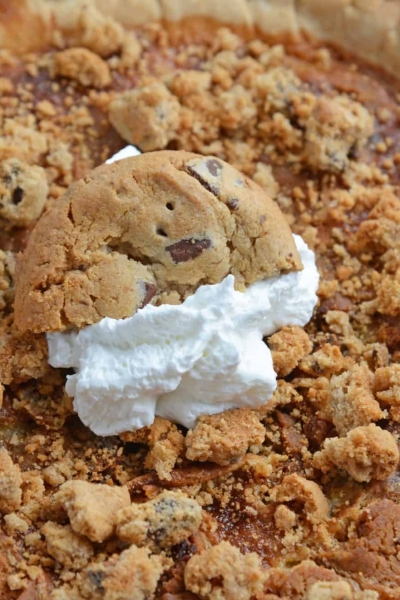 Chocolate Chip Cookie in whipped cream in chess pie