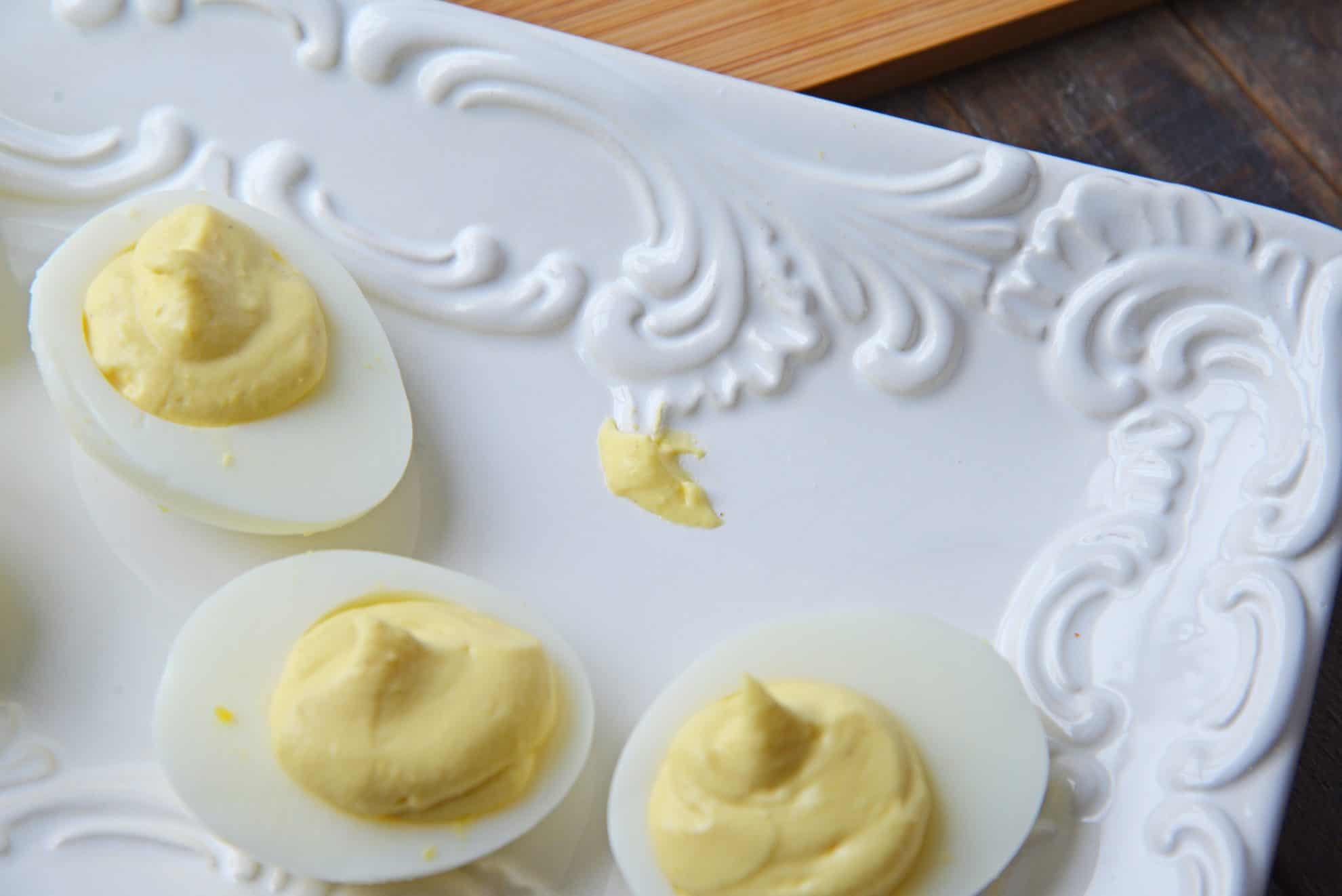 how to stick deviled eggs to the plate 