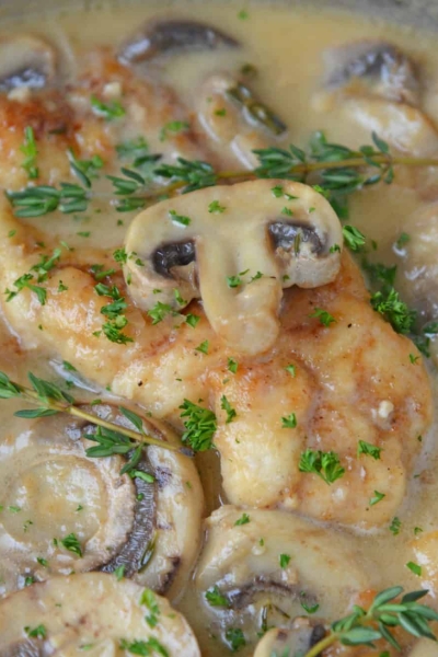 Close up of creamy asiago chicken