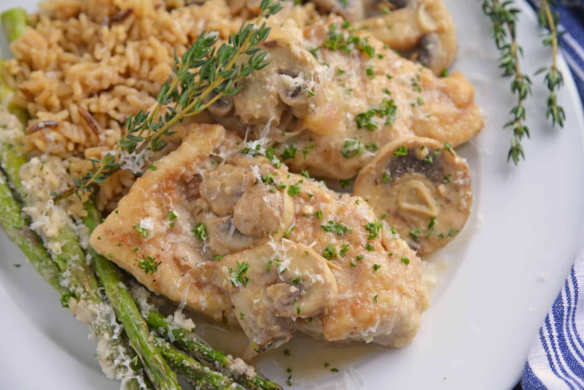 Creamy mushroom chicken with asparagus