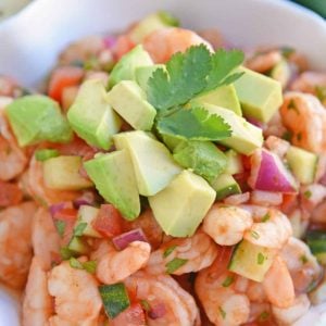 Angled close up of Mexican Shrimp Cocktail