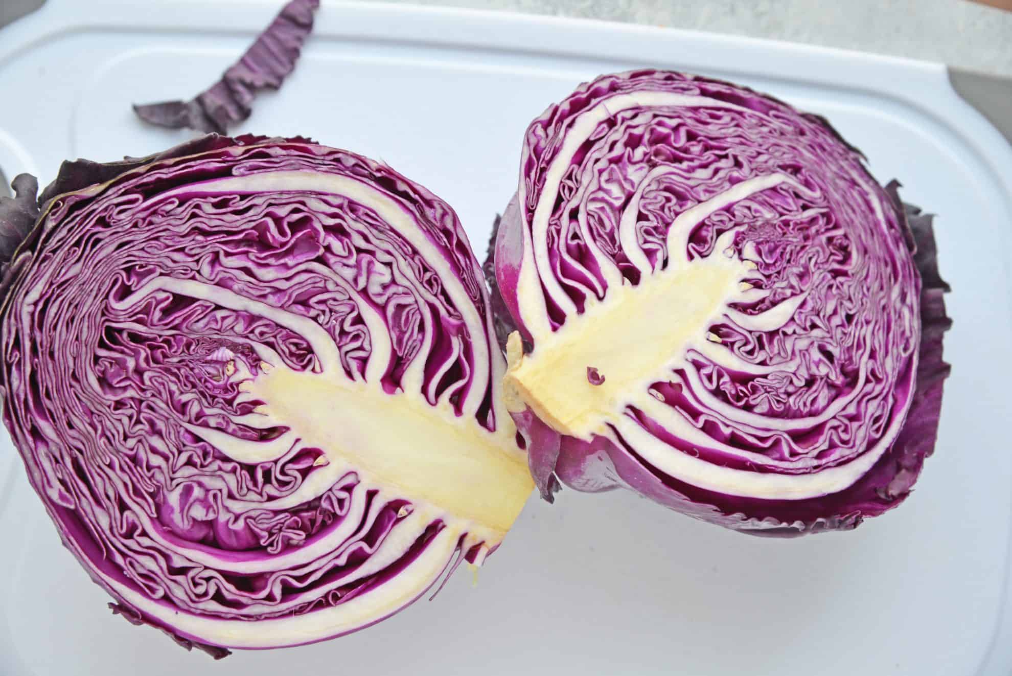 Sliced head of red cabbage