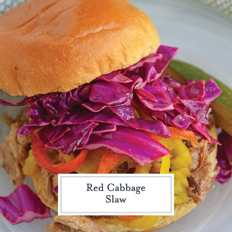 Red Cabbage Coleslaw on a sandwich