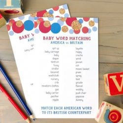 overhead shot of baby shower matching game