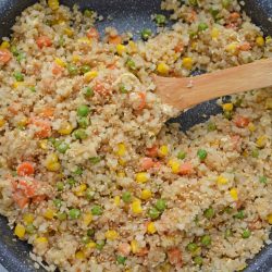 skillet of cauliflower fried rice