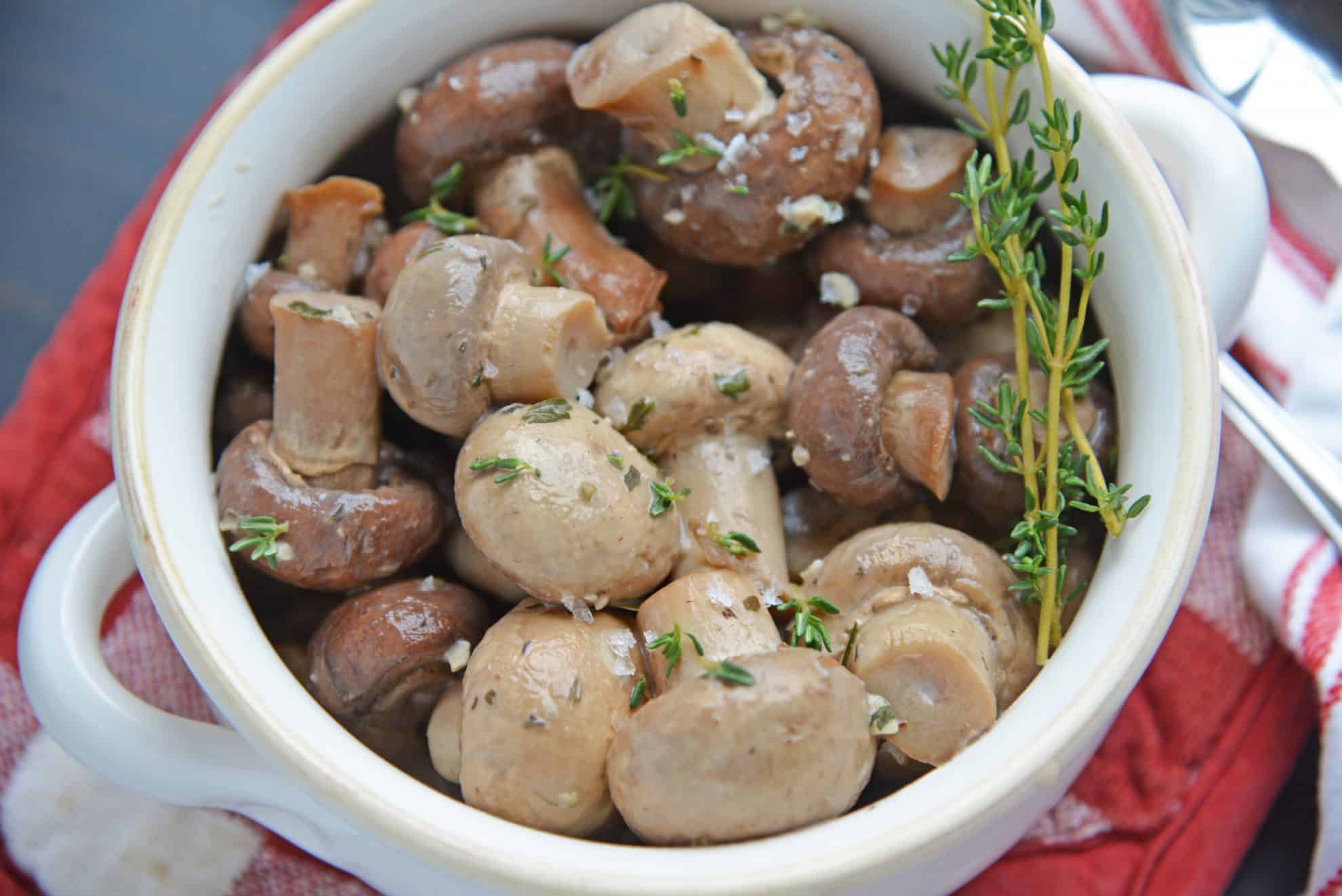 sauteed mushrooms in a serving bowl