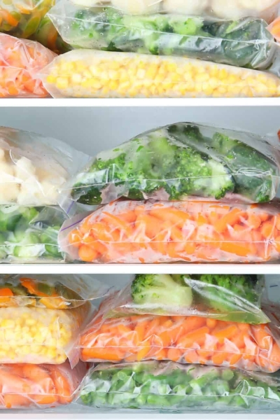 frozen vegetables in plastic bags