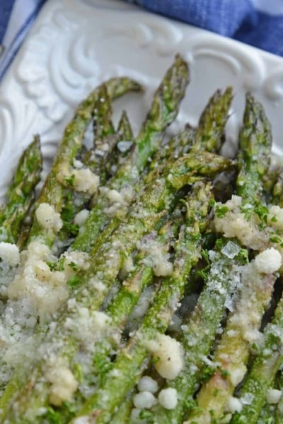 Close up of parmesan asparagus tips