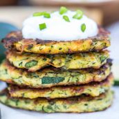 zucchini fritters with sour cream topping