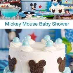 collage of mickey mouse baby shower ideas
