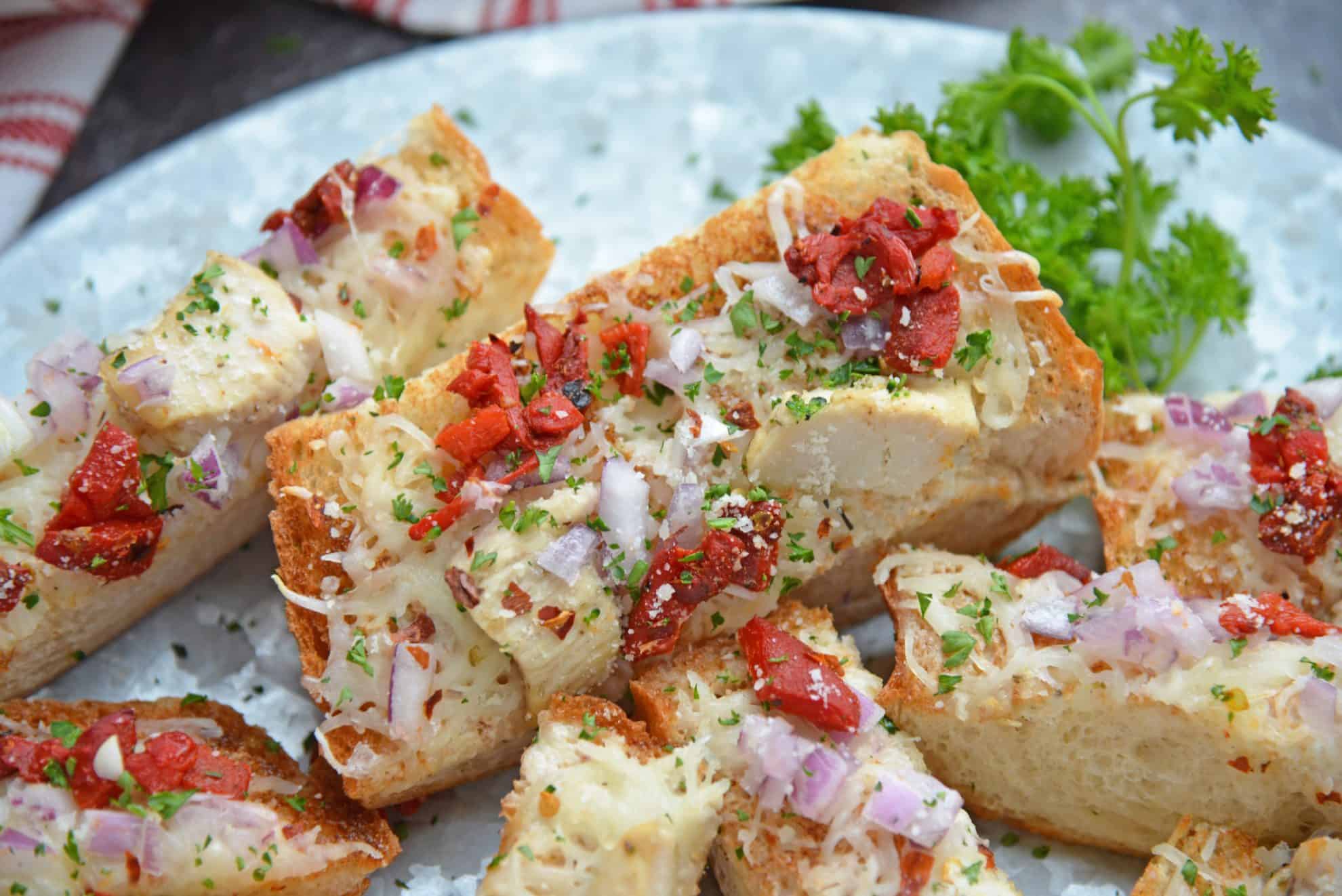 Close up of french bread pizza 