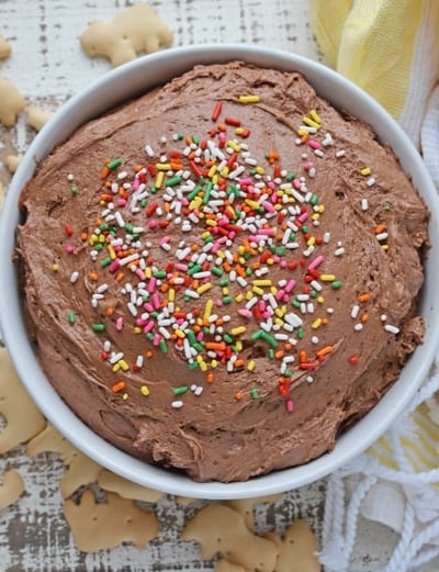 Overhead of chocolate dunkaroo dip