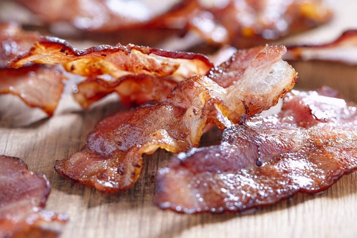 Close up of air fryer bacon