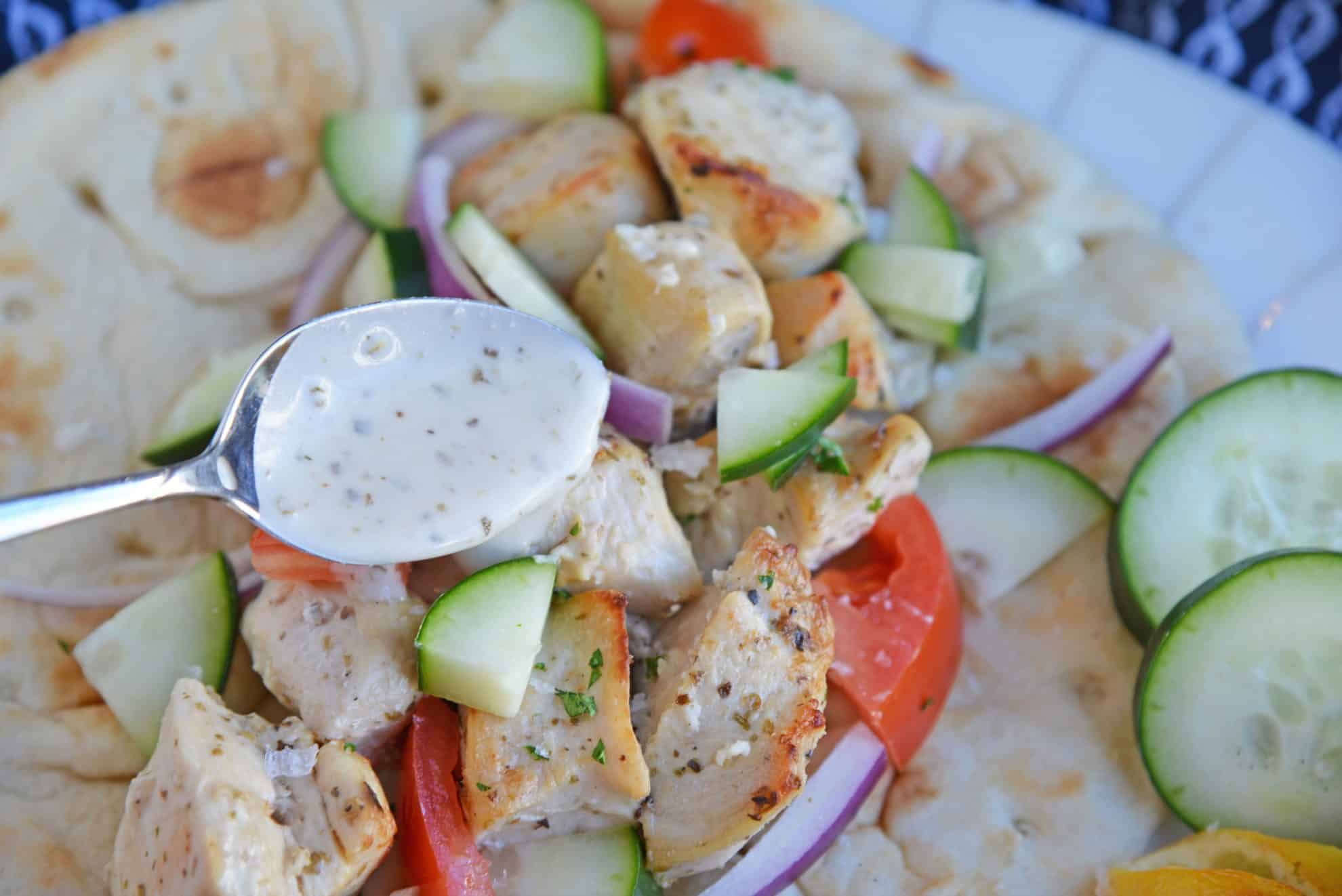 Greek yogurt on chicken pita wraps