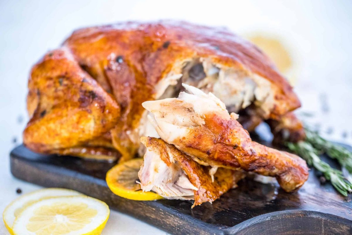 Whole brined chicken with legs 