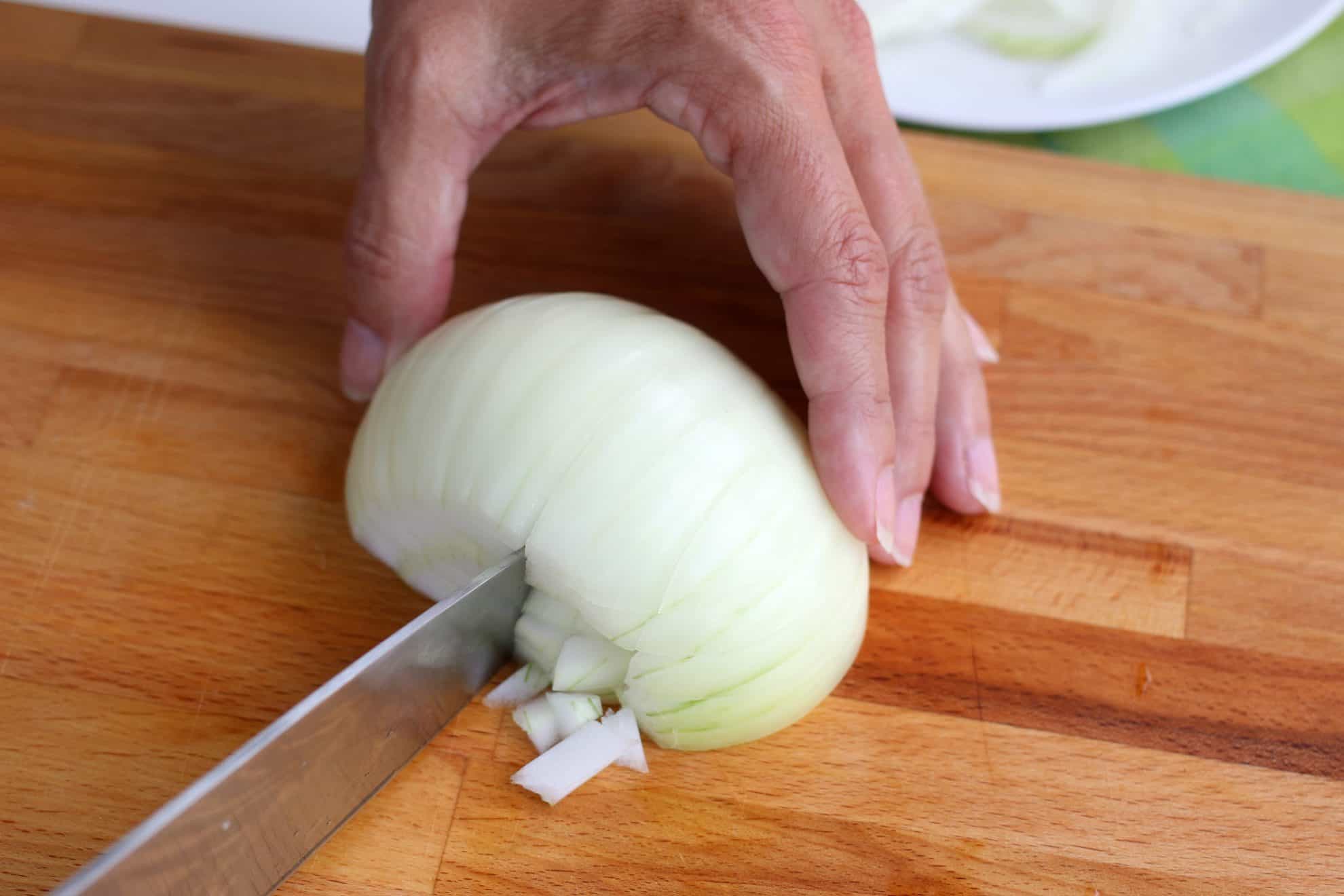 Final cut to dice an onion