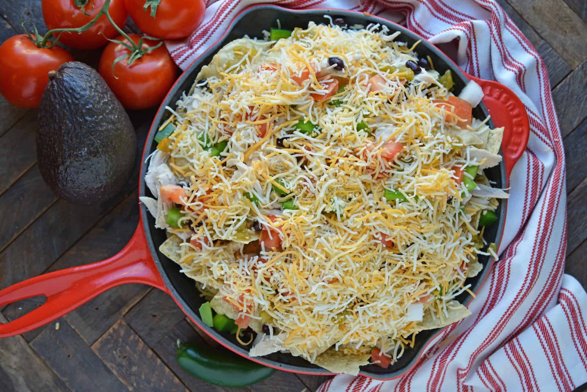 Top skillet nachos with cheese