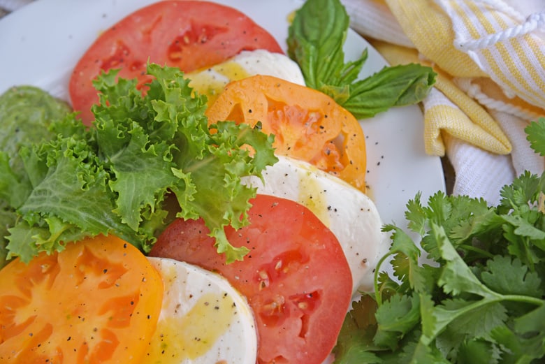 Close up of passion fruit caprese salad