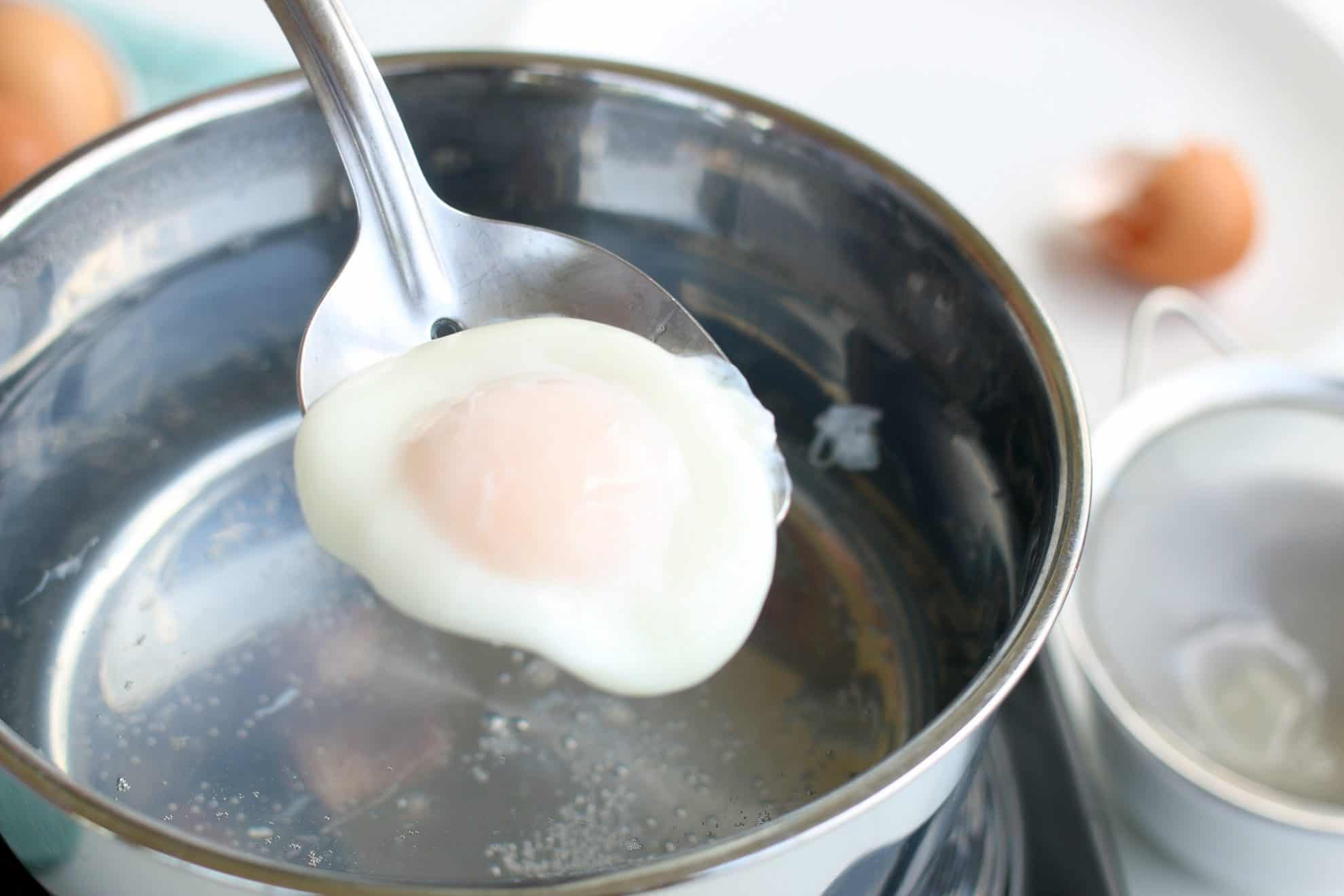 A poached egg after it is cooked