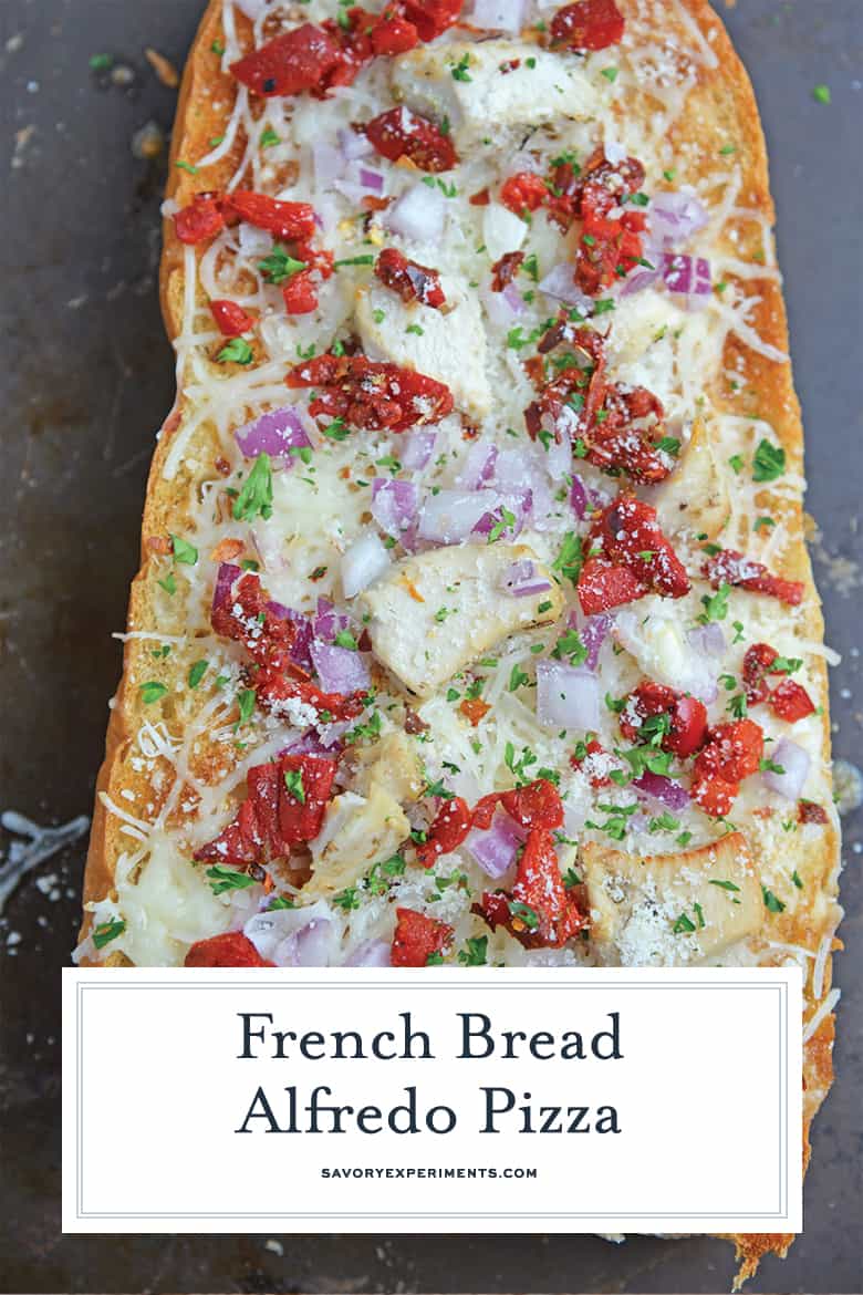 Overhead of French bread pizza