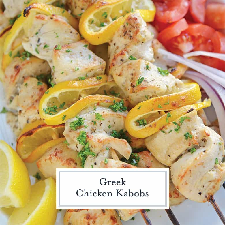 Chicken and lemon slices on a kabob