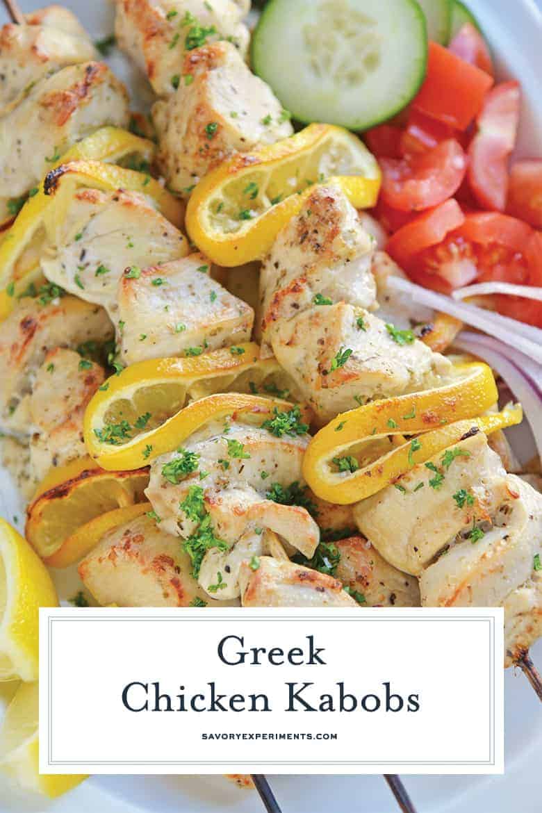 Greek Chicken Kabobs with lemon slices