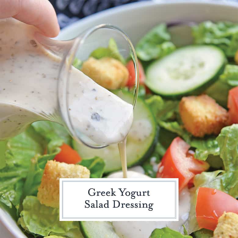 A bowl of salad, with Salad dressing and Yogurt