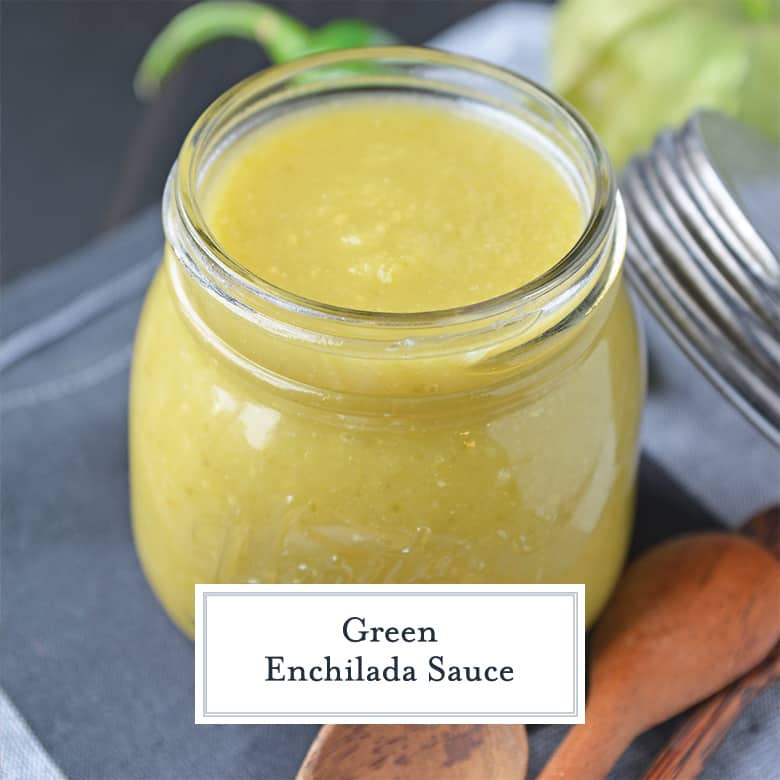 green enchilada sauce in a glass container
