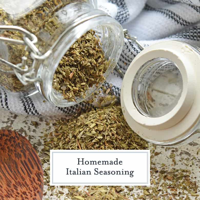 Homemade italian seasoning in a spice jar