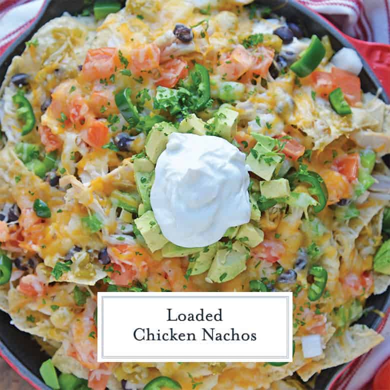 Overhead of loaded nachos in a skillet