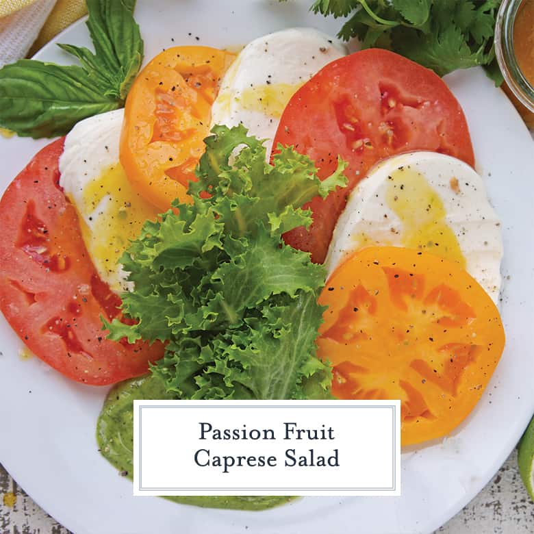 Overhead of yellow and red caprese salad 