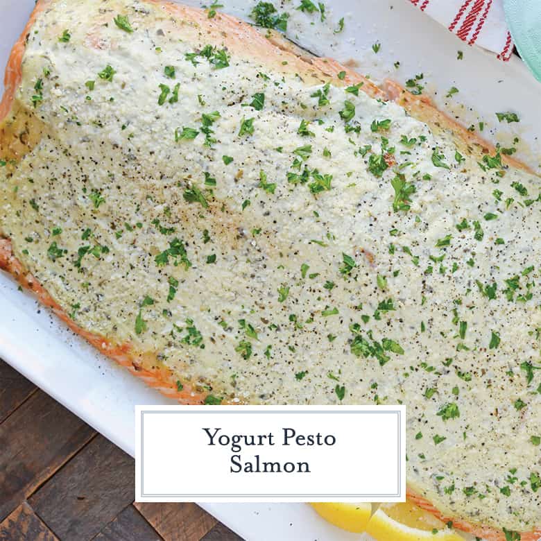 Baked Salmon with Yogurt and Pesto