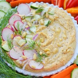 Angle shot of hummus bowl