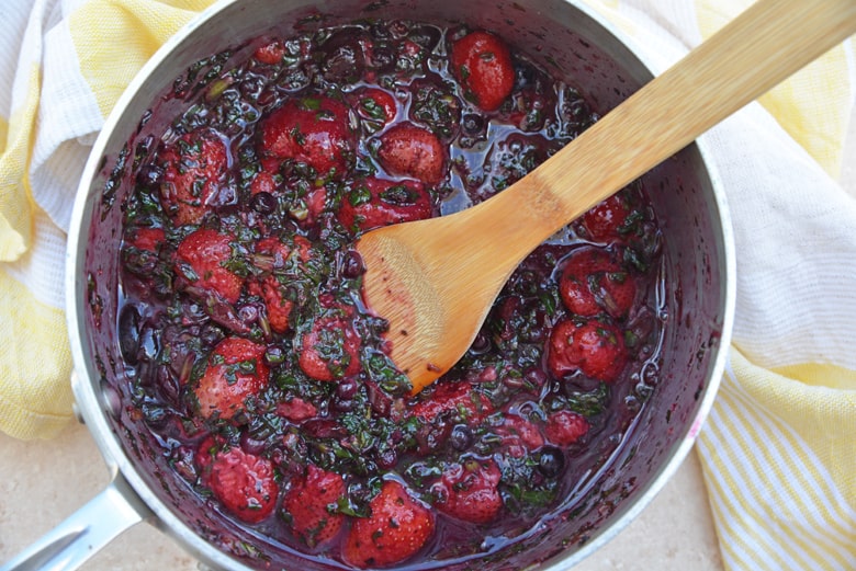 Mixed berries in a saucepan