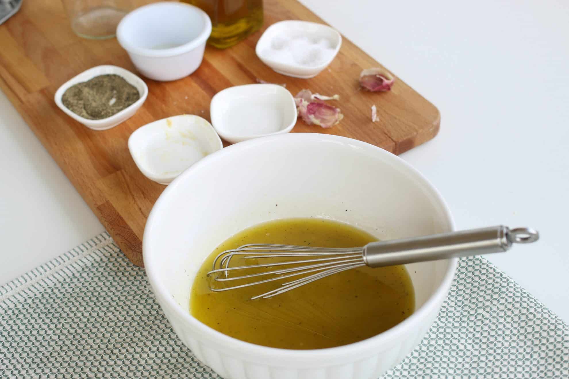 pasta salad dressing in a bowl