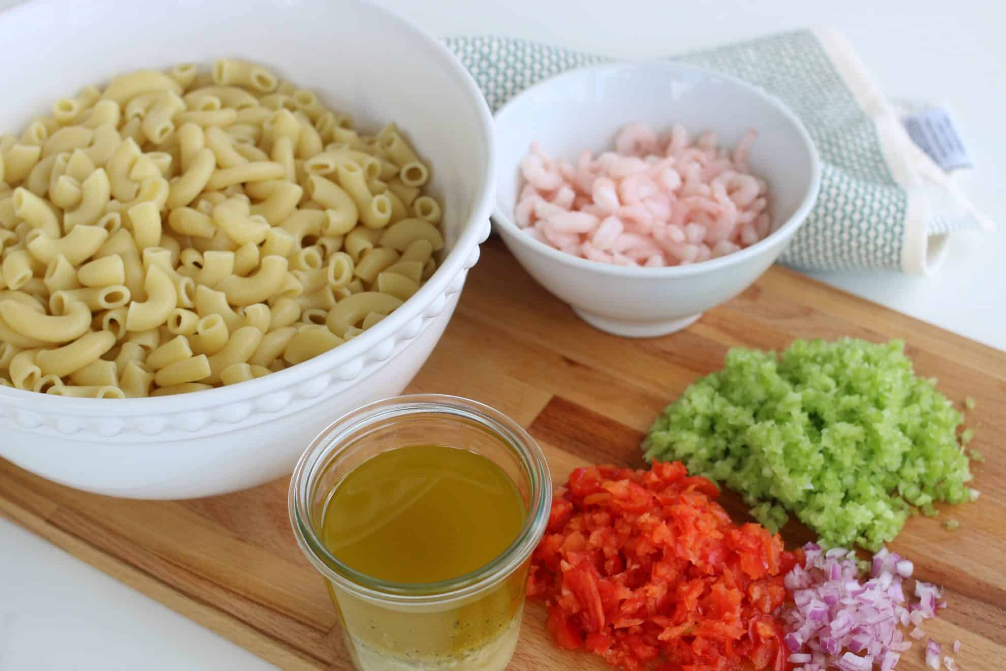 ingredients for shrimp pasta salad