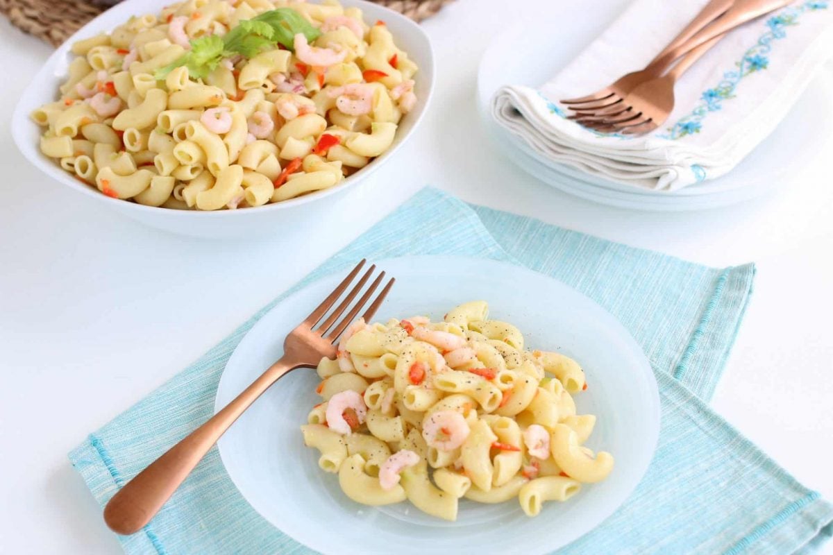 Pasta salad on a side plate