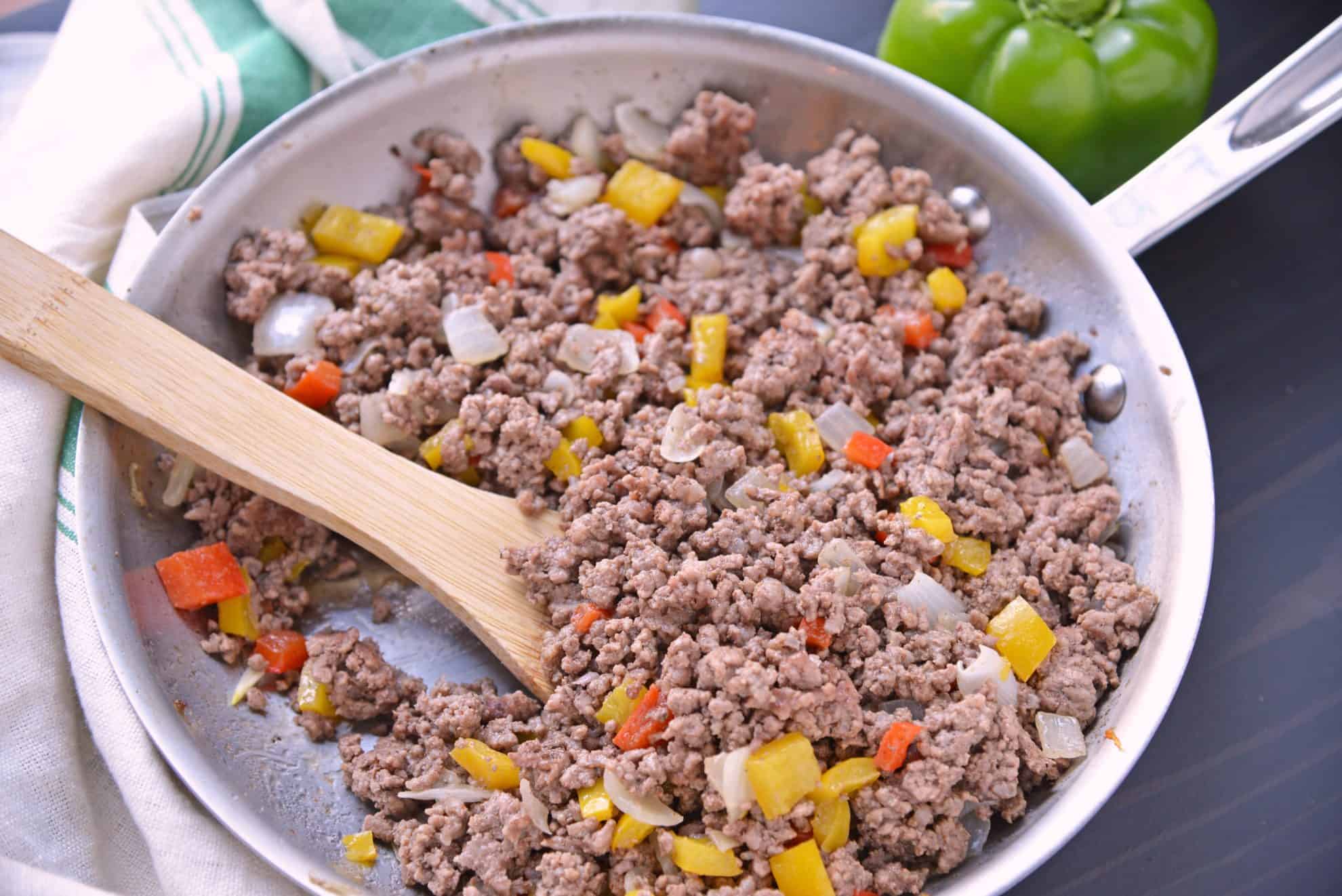 ground beef in a skillet