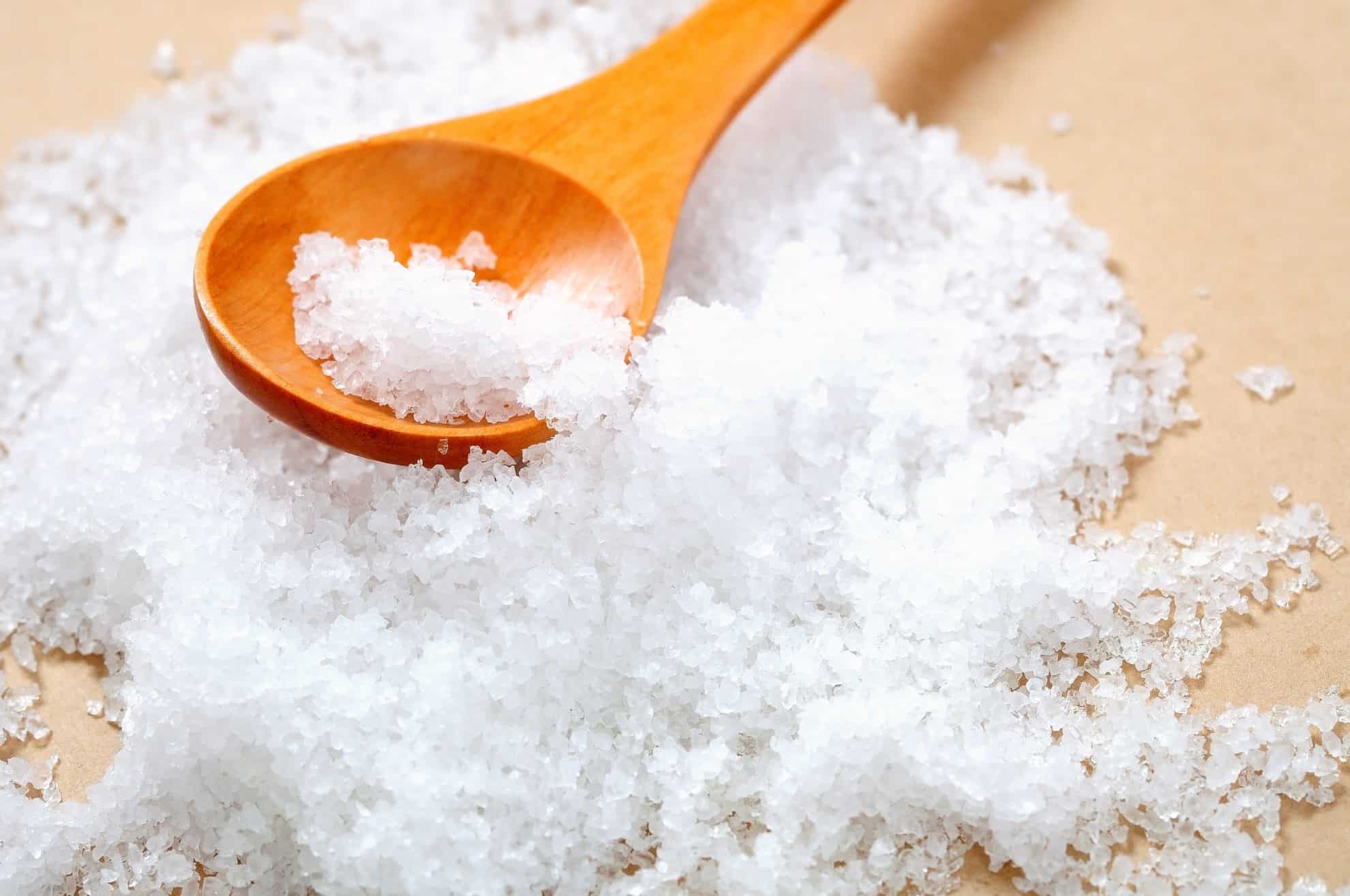 sea salt with a wooden spoon