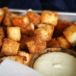 Air fryer angel food cake churro bites with dipping sauce