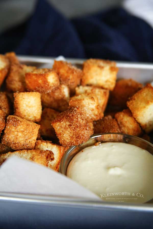 Air fryer angel food cake churro bites with dipping sauce