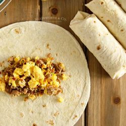 overhead shot of breakfast burritos