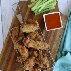 overhead shot of air fryer chicken wings