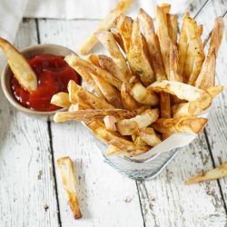 overhead shot of air fryer french fries