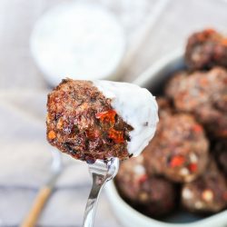 air fryer meatball dipped in white sauce