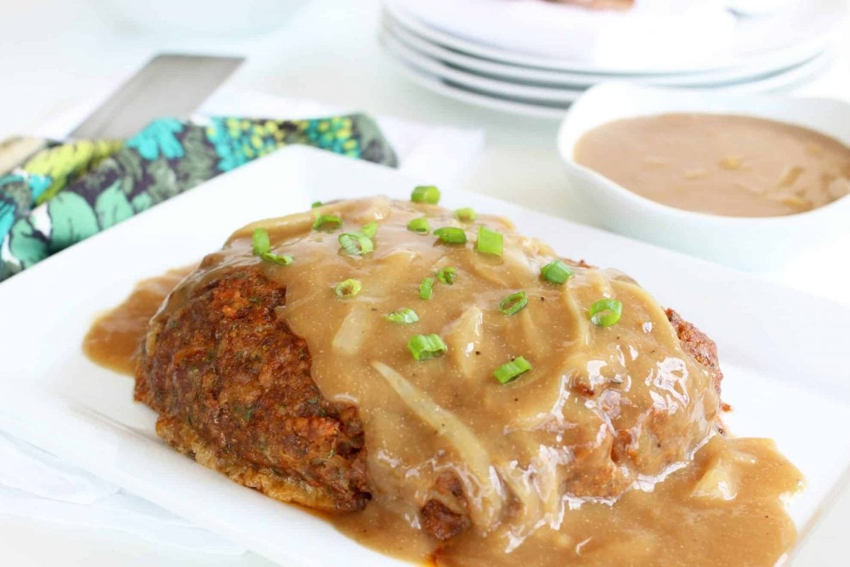 close up of french onion meatloaf 